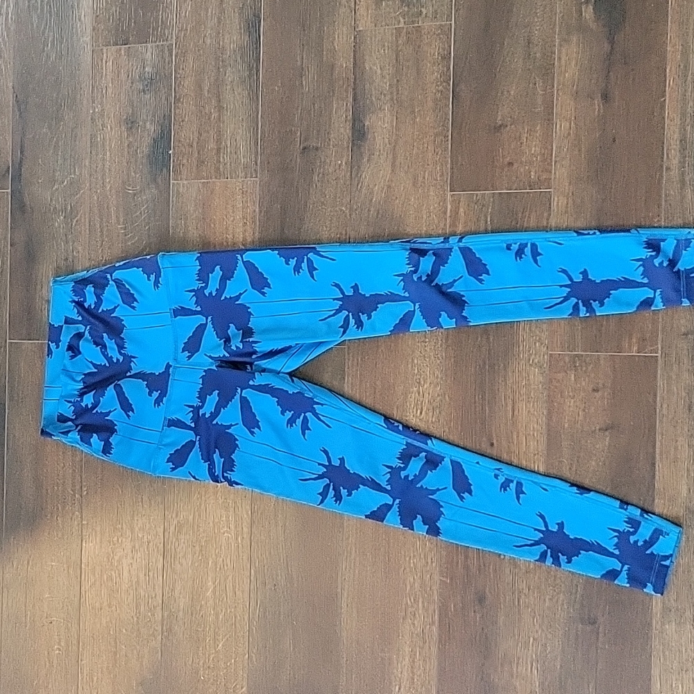 Pure Barre Blue Palm Patterned Leggings